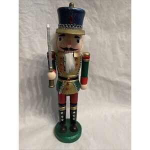 GUC Gold Colors Glitter Sequins Soldier Guard Nutcracker Wooden 13-1/2”Christmas